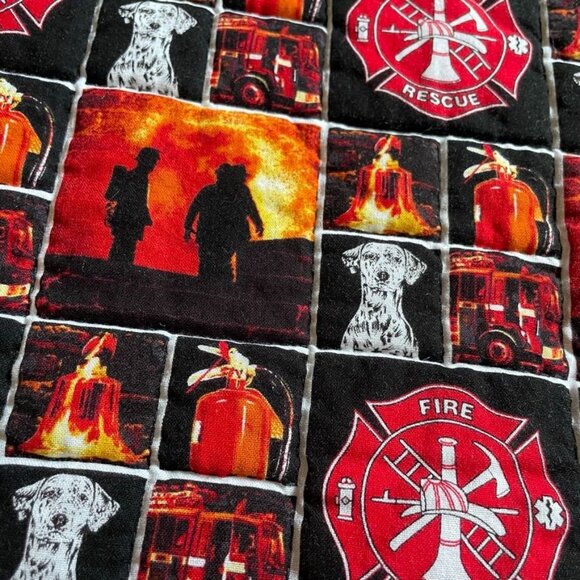 Handmade Fire Rescue Themed Quilt Throw Wall Hanging Flames Fireman Gift u - Picture 4 of 4